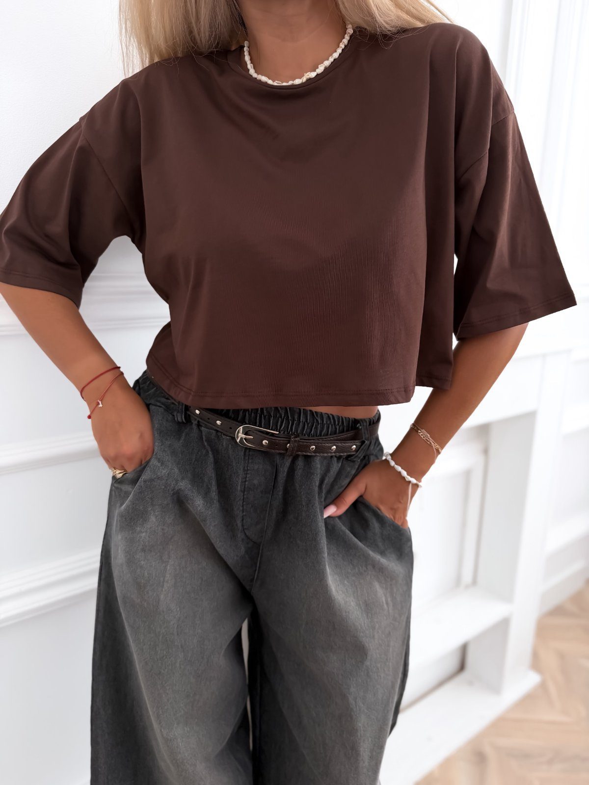 bluzka krotka braz Bawełniany Crop Top Nowość - obrazek 1